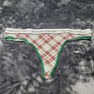 Victoria's secret stretch cotton logo Plaid thong panty XLARGE